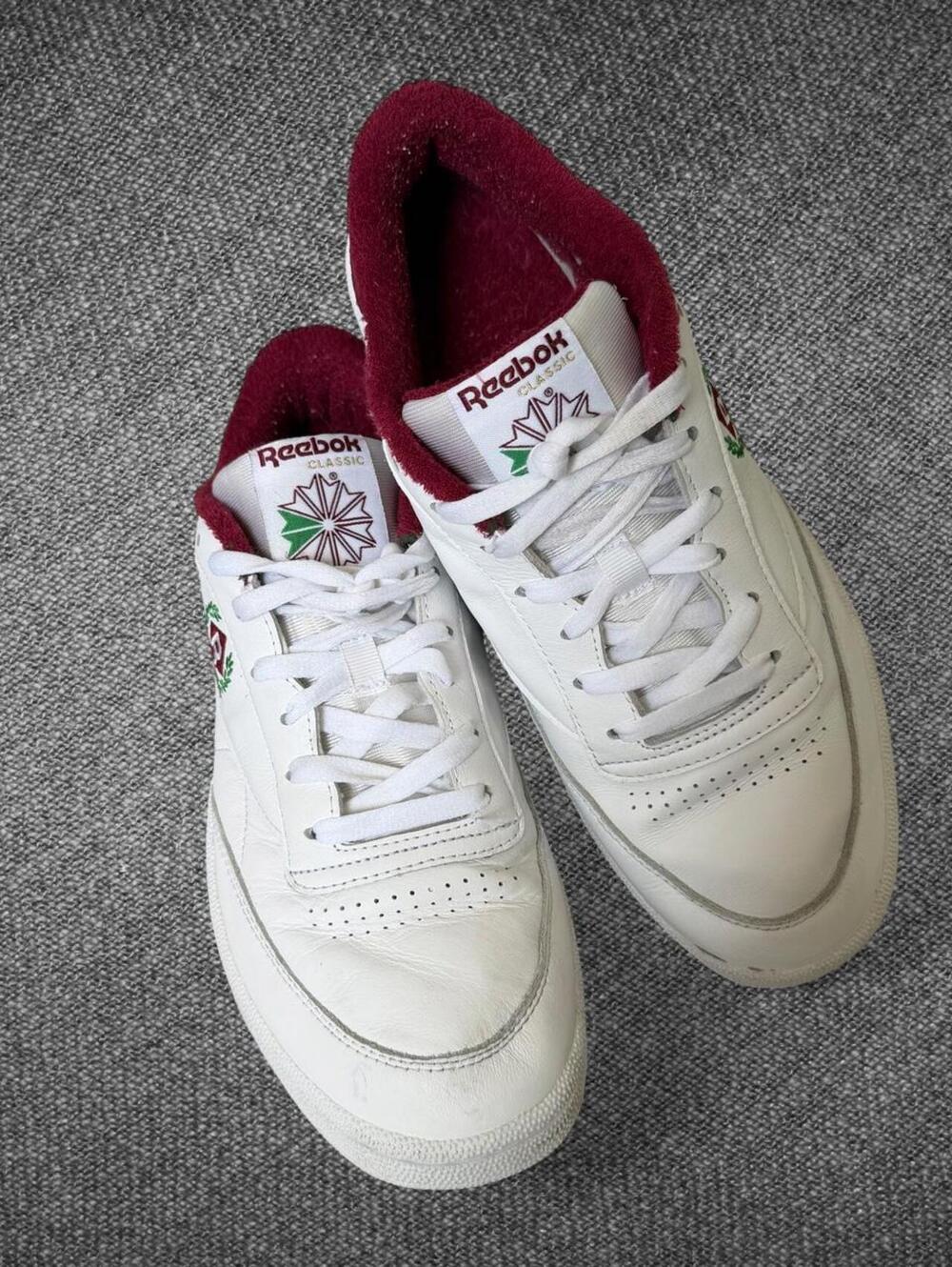 Reebok Classic White Burgundy Leather Sneakers Men’s 10.5
